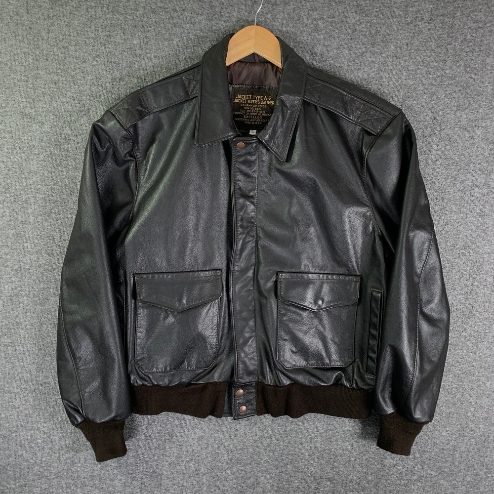US Air Force Type A-2 Leather Jacket Men Large Sheepskin Bomber Flyers Army Vtg